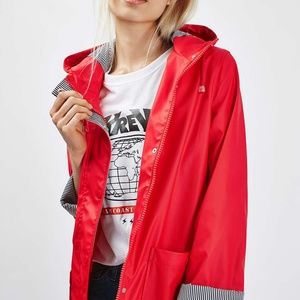 Topshop Rain Jacket Rain Coat in Red